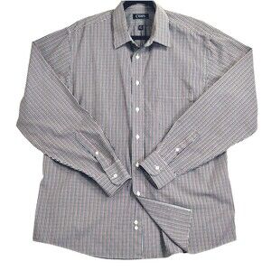 Gingham Navy Shirt Men's 17.5 (36/37) Regular Fit Long Sleeve Button Up
